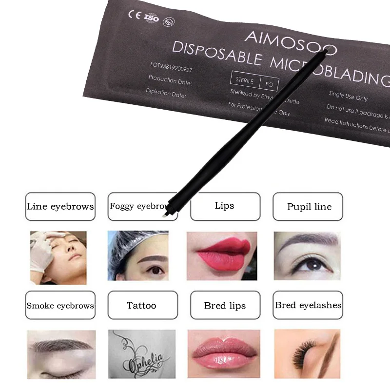 

Permanent Makeup Embroidered Eyebrow Tattoo Manual Pen 12F/14F/16F/18U 0.18mm Disposable Double Head Microblading Pen With Cap