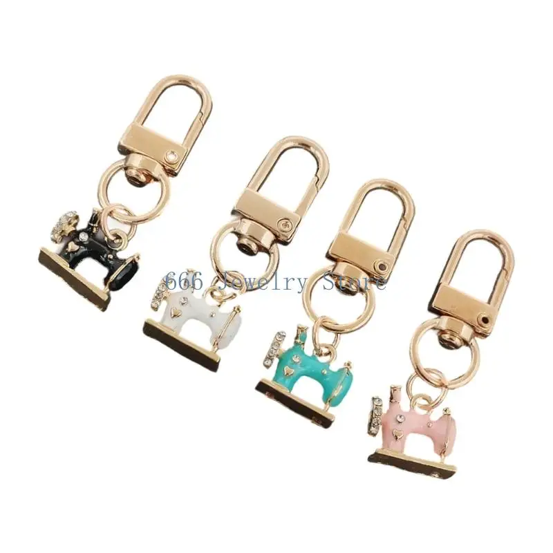 F2TD 4pcs Handmade Sewing Machine Keyring With Sparkling Rhinestones Antique Design Daily Companion For Bags Keys Gifts