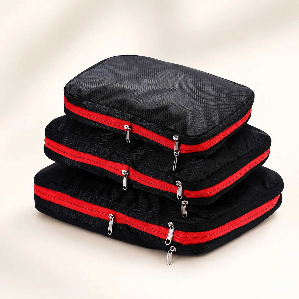 Three Piece Travel Packing Cube Set with Zipper Closure, Water Resistant Nylon Compression Bags for Clothes, Underwear and