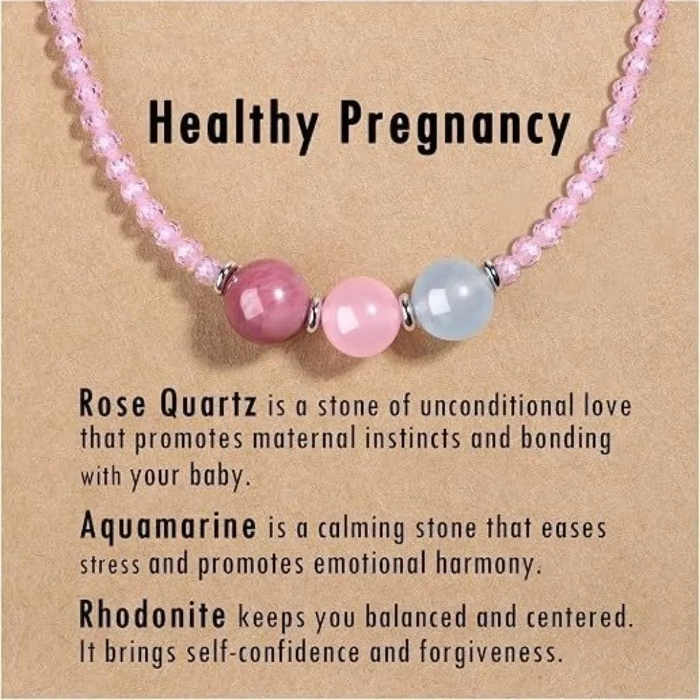 Natural Gemstone Crystal Necklace Anxiety Relief Triple Protection Beaded Choker New Beginnings Healthy Pregnancy