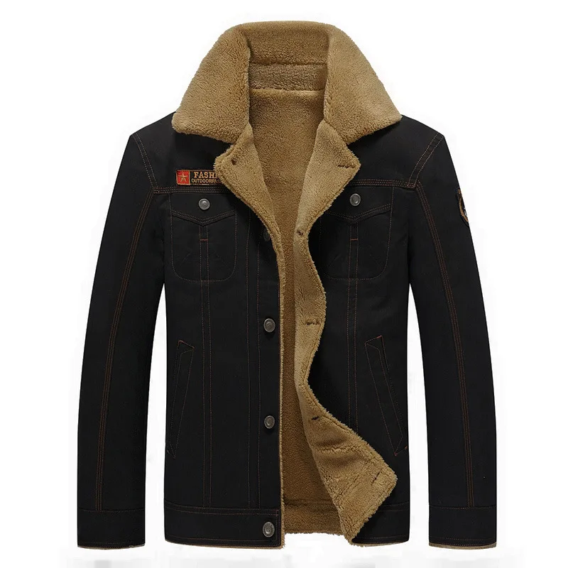 Winter Jeans Jacket Jacket Men's Lapel Lamb Fur Jacket Men's Winter Autumn Jacket Denim Inner Fleece Thickened Men's Fur Coat