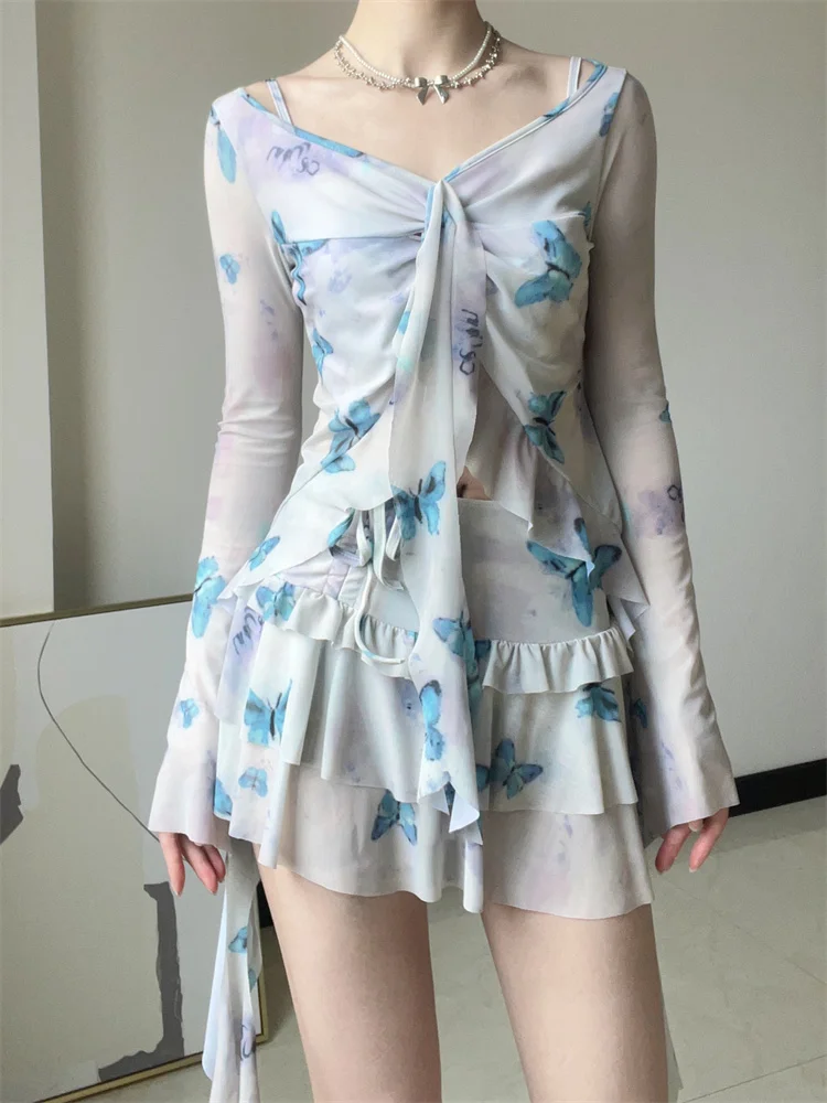 

Long Sve Bikini Set Women's Dr Honey Girl Fairy T Sle Four Piece Skirt Sle Slimming Swimsuit for Hot Springs