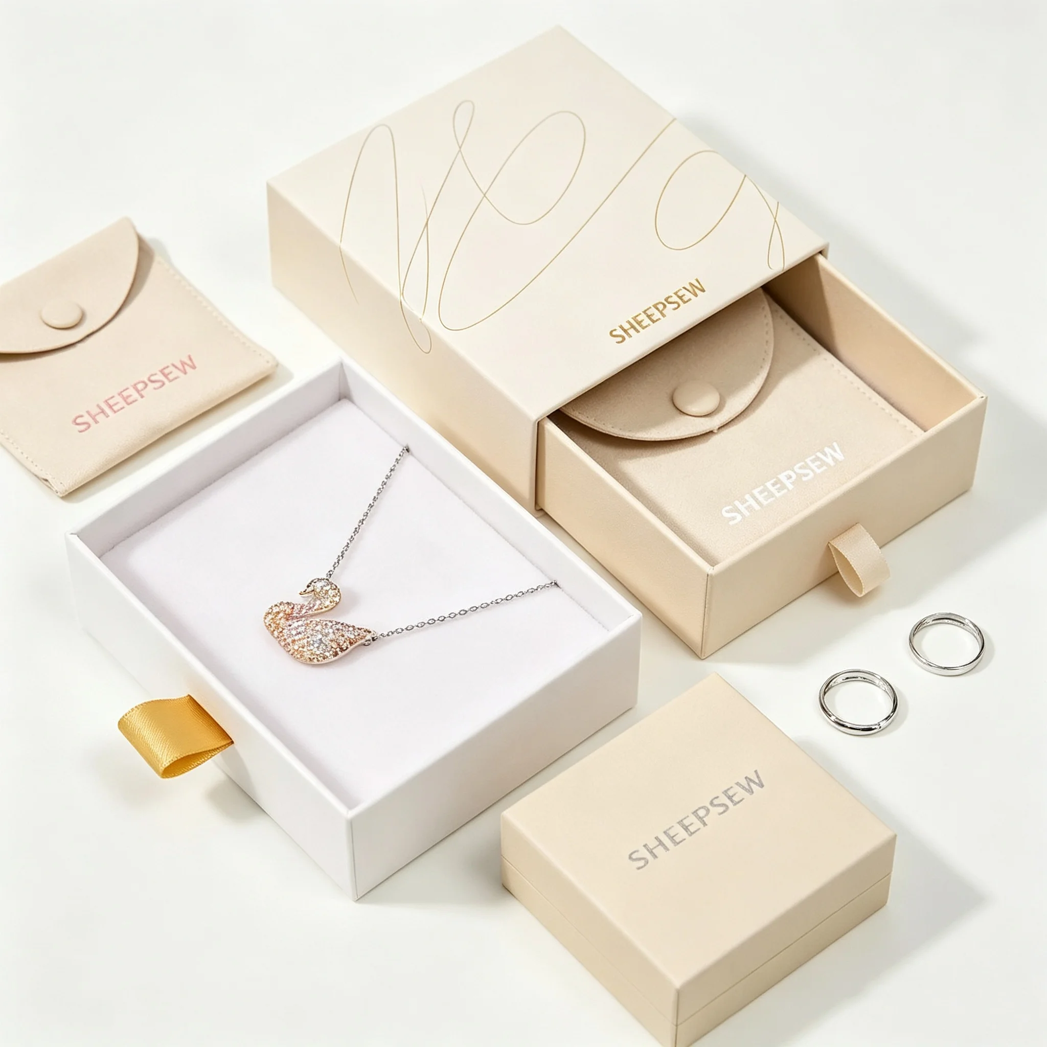 50pcs Sheepsew Custom Logo Jewelry Gift Packaging Paper Box Recyclable Necklace Earrings Ring Drawer Jewelry Rigid Box