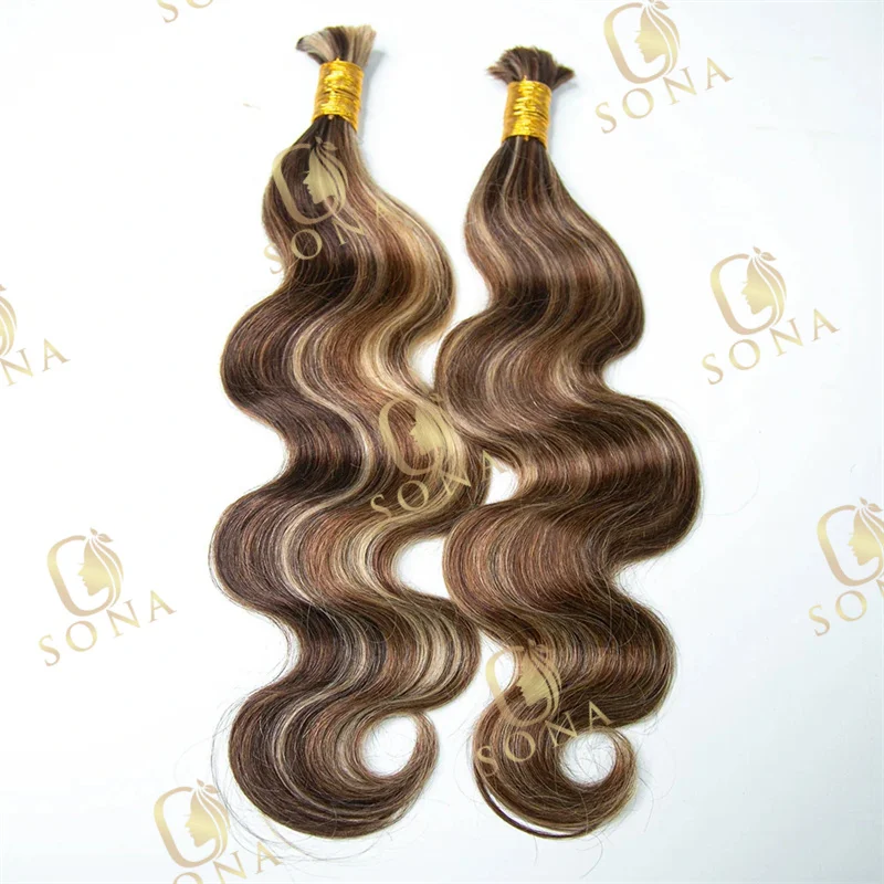 4/27# Highlight Honey Blonde And Brown Color Human Hair Bulk Micro Braiding Hair Weaving No Weft Body Wave Bundles Extensions