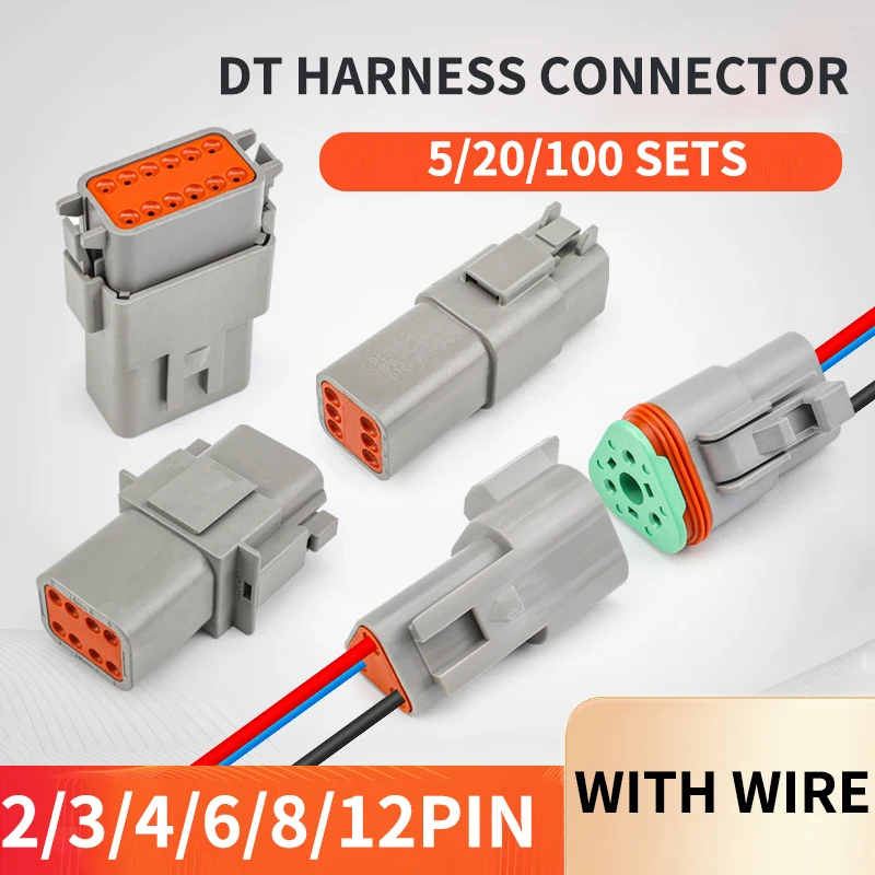 

5/20/100 Sets Deutsch DT connector with 15cm Wiring harness DT06-2S/DT04-2P 2P 3P 4P 6P 8P 12P waterproof electrical connector