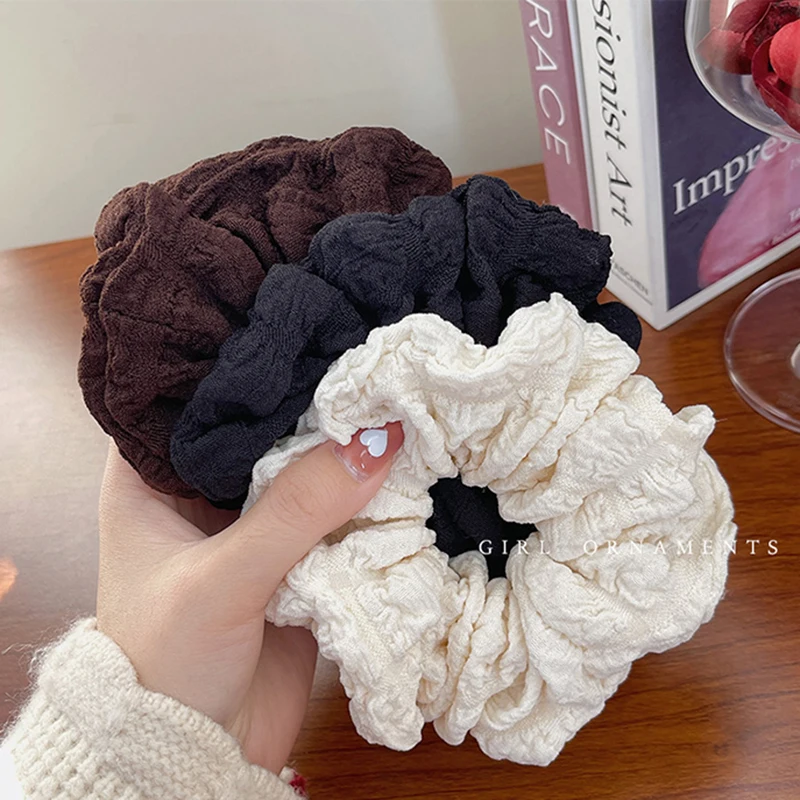 Newest Korean Woman Large Cream Puff Elastics Hair Band Solid Color Scrunchies Hair Ties Ladies Ponytail Hold Hair Accessories