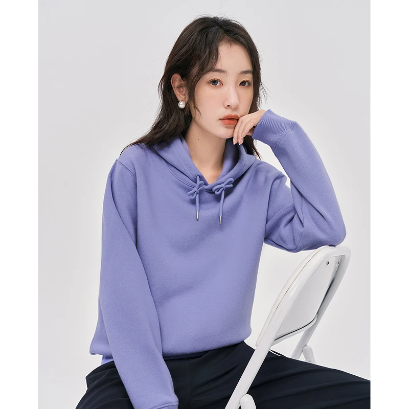 Toyouth Women Fleece Hooded Sweatshirt 2022 Autumn Long Sleeve Loose Hoodie Basic Solid Color Casual Streetwear Pullover