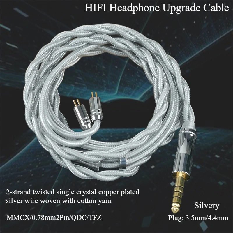 Кабель для обновления наушников HIFI MMCX, 0,78 мм2-контактный, QDC, TFZ, монокристаллический медный серебряный провод, коаксиальный кабель для обновления наушников