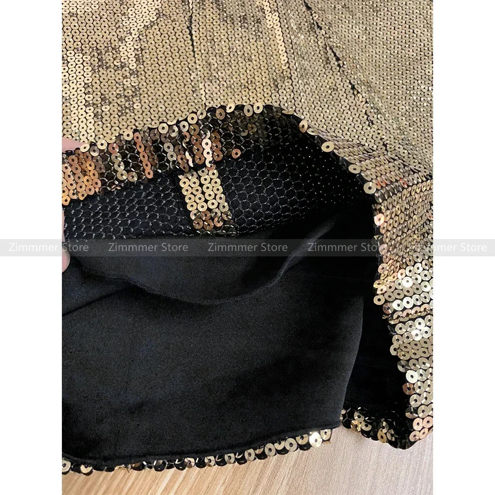 Heavy work sequin shorts female 2023 spring new temperament high-waisted thin Yanqi fashion bright flash wide-leg trousers