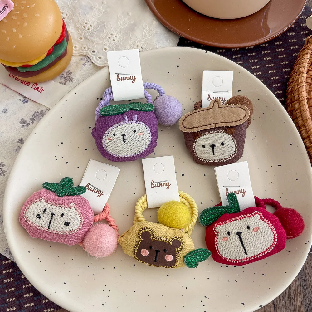 

Эластичная повязка для волос для маленьких девочек, резинка с милым фруктовым медведем, детский держатель для хвоста, веревка для волос, галстук, детские аксессуары для волос