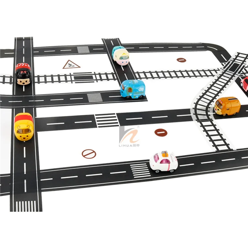 AC52-2 ชุดเล่นแผนที่เทปสําหรับของเล่นรถยนต์และรถไฟ 3 ม้วน 4.8 ซม.x 5 M ตรง Curve TRACK ป้ายจราจร-เด็กของขวัญ