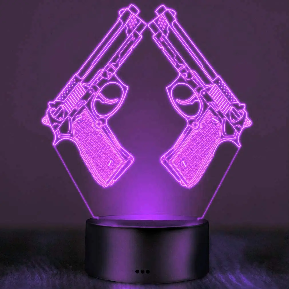 3D Gun  Illusion Lamp Led Night Light Lamp 7 Color Changing Desk Decoration Lamps Acrylic Child Nightlight Gift for Kids Boys