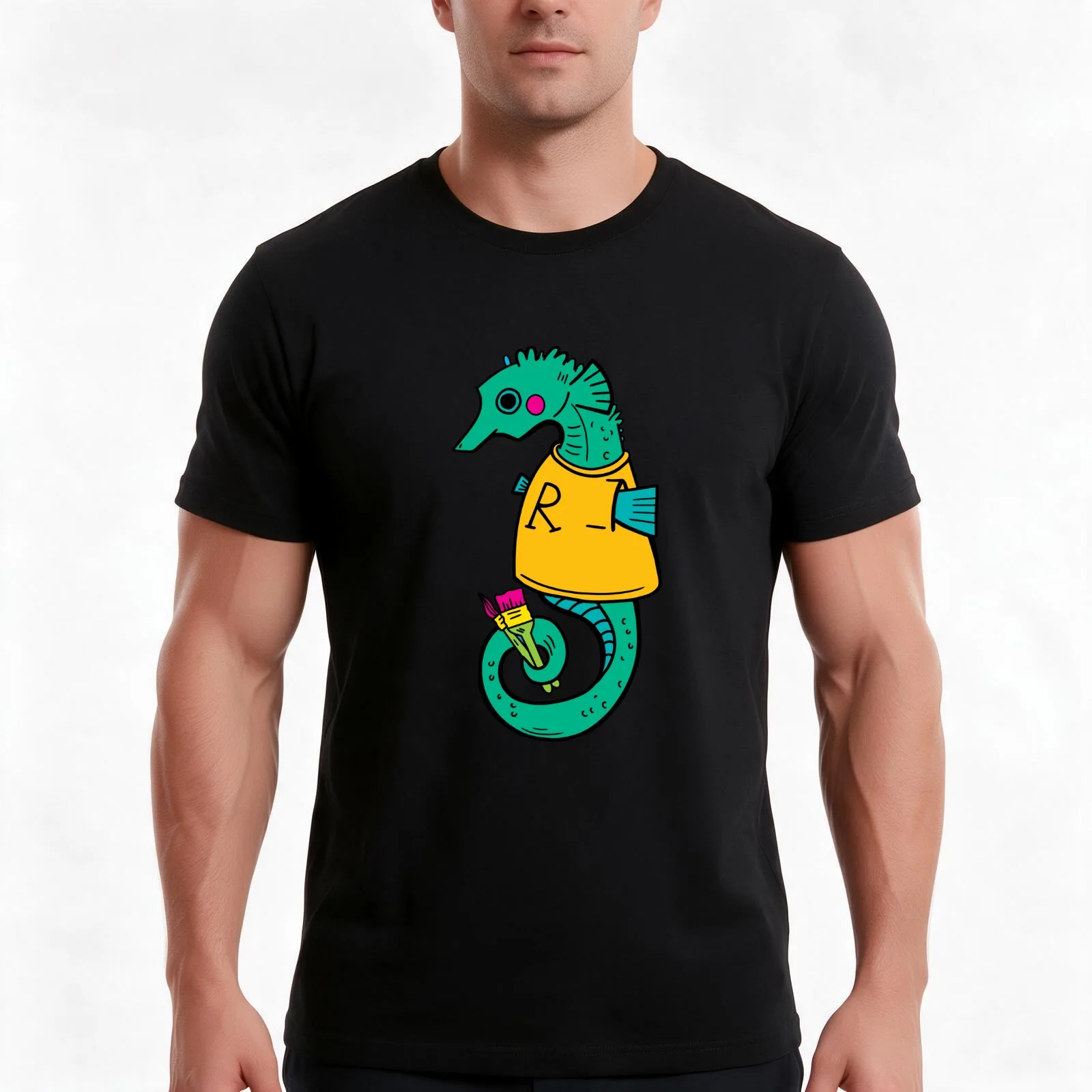 Ringling Seahorse T-Shirt Summer Casual Cotton Tee Oversized Streetwear Tops Vintage Graphic Print Loose Fit Short Sleeve