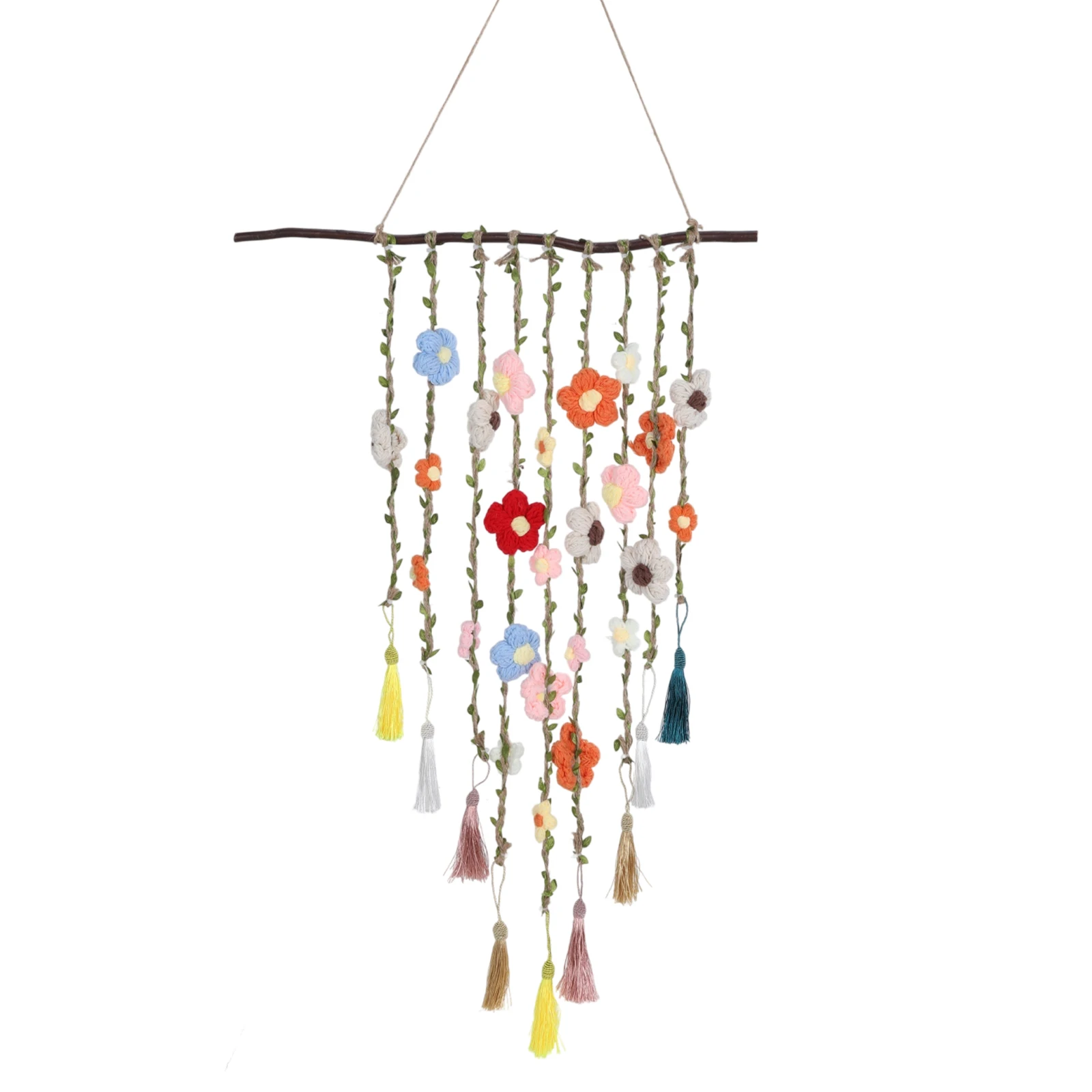 Crochet Wall Hanging Decor Boho Floral Vine Handmade Cotton Macrame Bohemian Farmhouse Wall Art