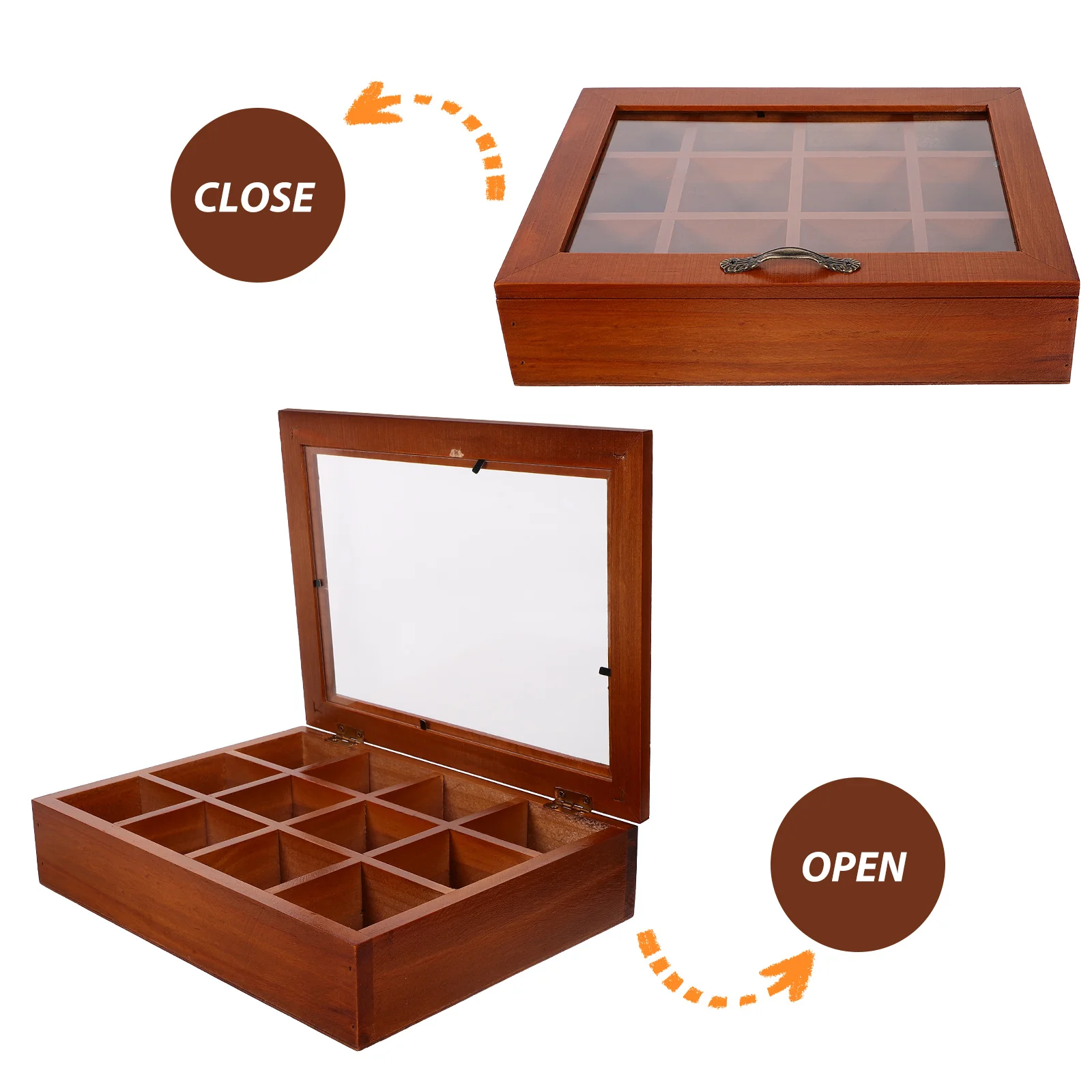 12-Compartment Tea Bag Storage Box Clear Acrylic Wood Organizer Coffee Bar Multi-Function Holder Tea Organiser Box view 3