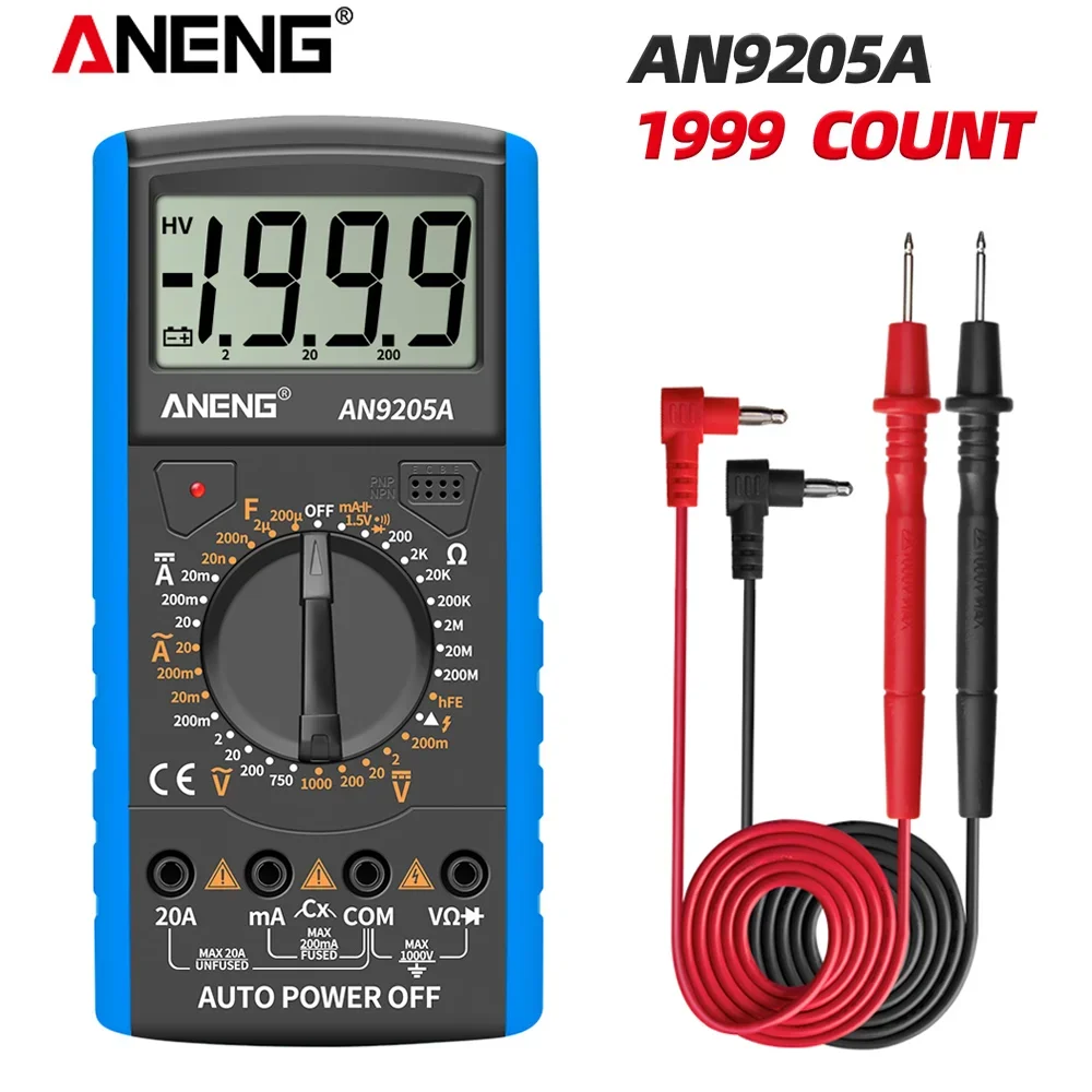 ANENG AN9205A Digital Multimeter 1999 Counts True RMS Auto Meter Electrical Capacitance Meter Temp Resistance Multitesters Tools