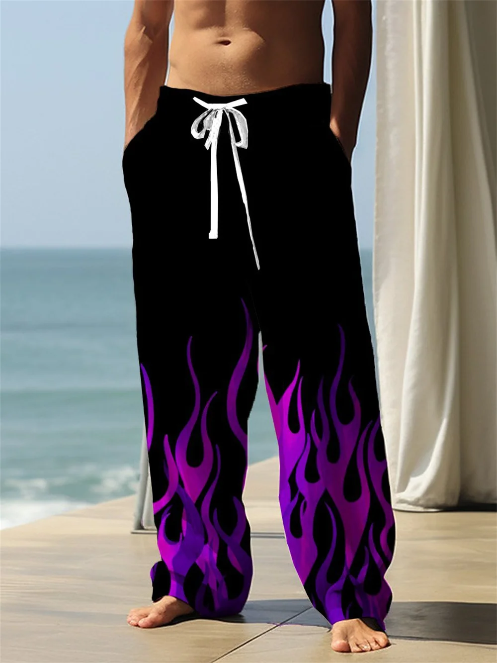 سراويل غير رسمية للفصول الأربعة للرجال النسخة الكورية من السراويل الرياضية برباط ترتدي سراويل فضفاضة بطباعة ثلاثية الأبعاد