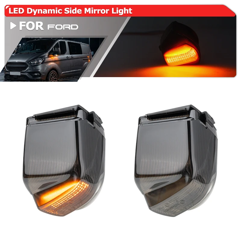 2x Luces LED Secuenciales Ahumadas para Espejos Retrovisores Laterales, Intermitentes para Ford Transit/Tourneo Custom MK1 2012-2023 V362 VAN FY FZ MINIBUS F3