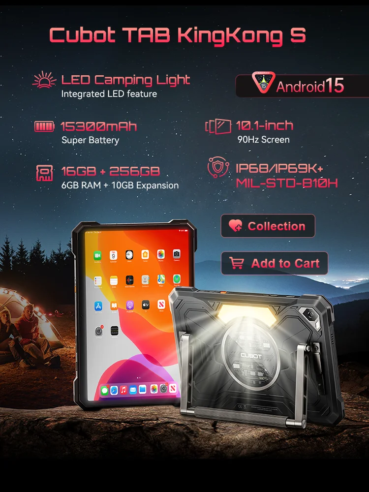 

Планшет Android 15 Cubot TAB KingKong S, аккумулятор 15300 мАч, 16 ГБ (6+10), 256 ГБ, 10,1-дюймовый дисплей 90 Гц, кемпинговый фонарь, камера 48 МП