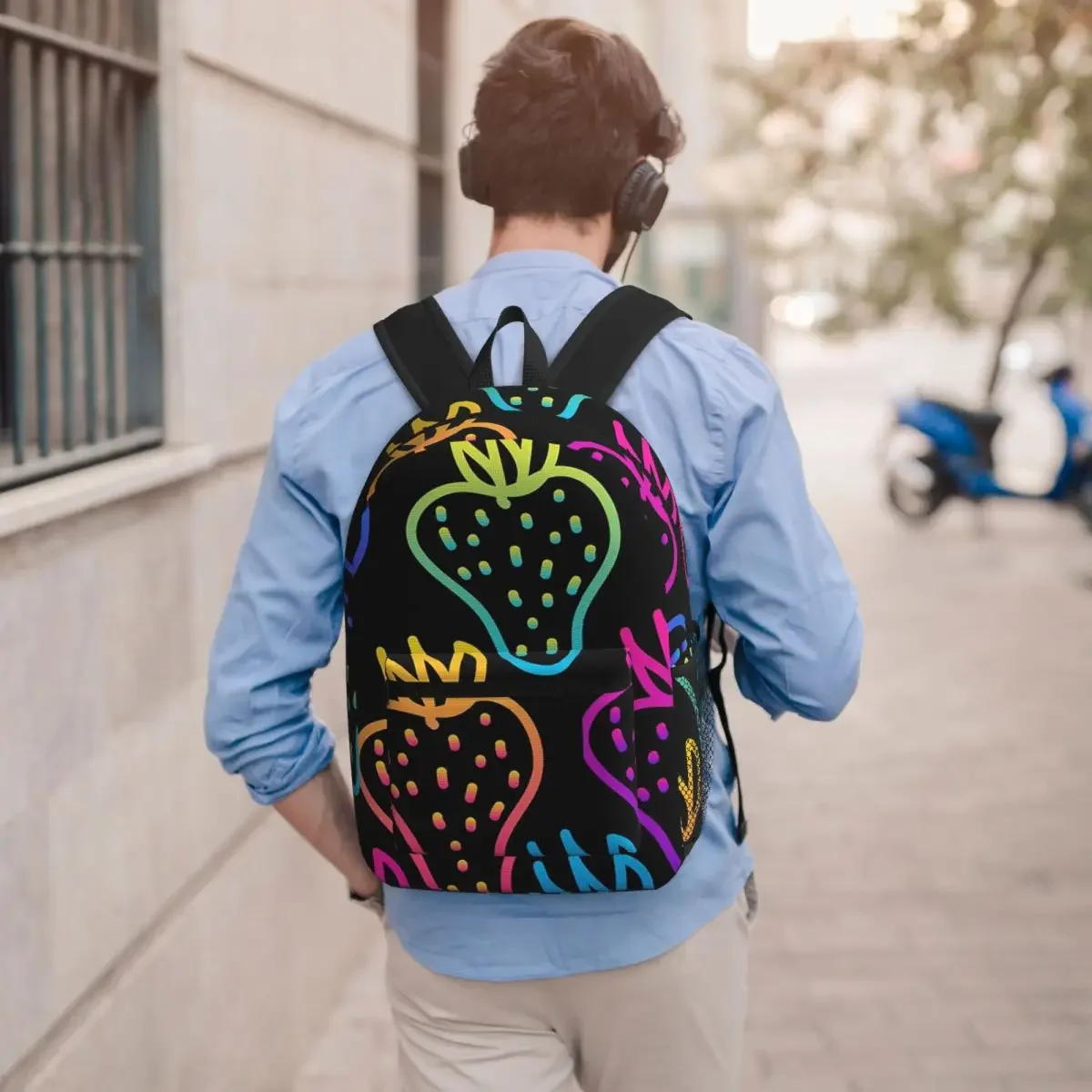 Abstract Rainbow Strawberry Backpack Student BookBag Kids School Bag Laptop Shoulder Bags for Men Women