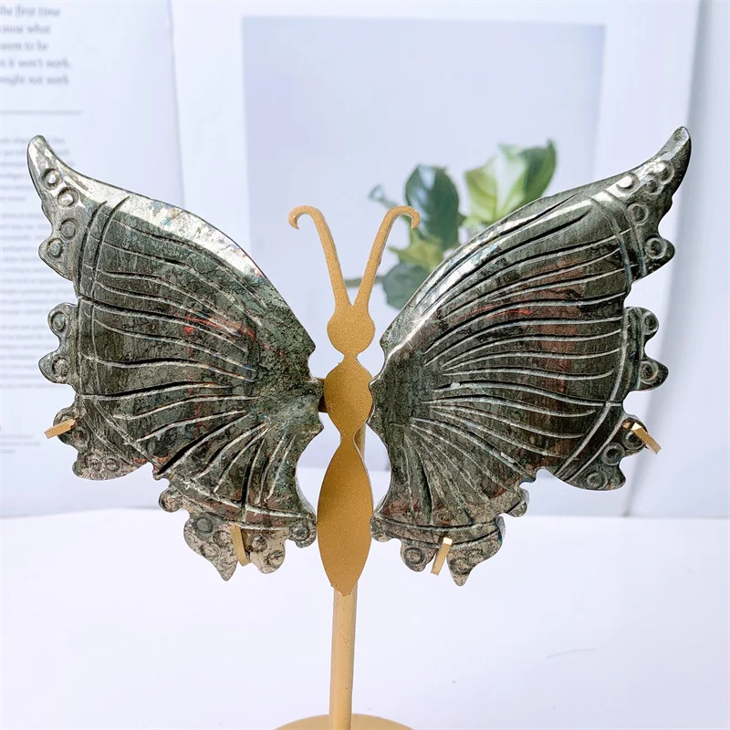 

Natural Pyrite Butterfly Wings Crystal Carving Crafts Healing Energy Stone Fengshui Birthday Gift Home Decoration 1pair