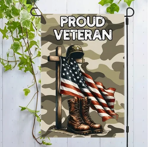 Proud Veteran Commemorative Respect Freedom Army Boots Cross Garden Flag, 12x18