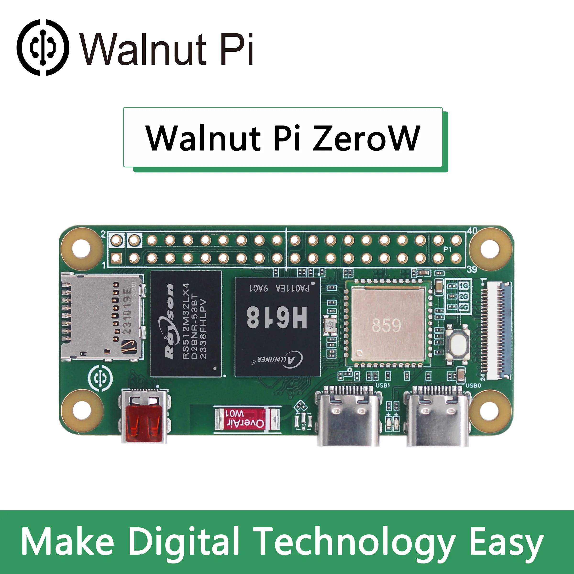 Walnut Pi ZeroW 1/2/4GB Allwinner H618 WiFi Bluetooth Mini PC Development Board SBC Single Board Computer WalnutPi Raspberry Pi