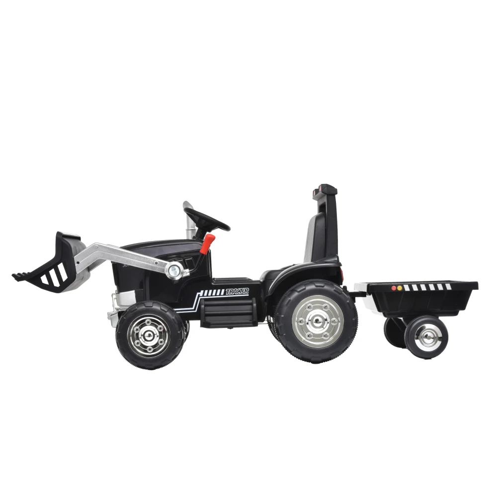 Kinder fahren mit Traktor mit Anhänger, 12 V batteriebetriebener Elektrobagger für Kinder mit Fernbedienung, Baggerspielzeug