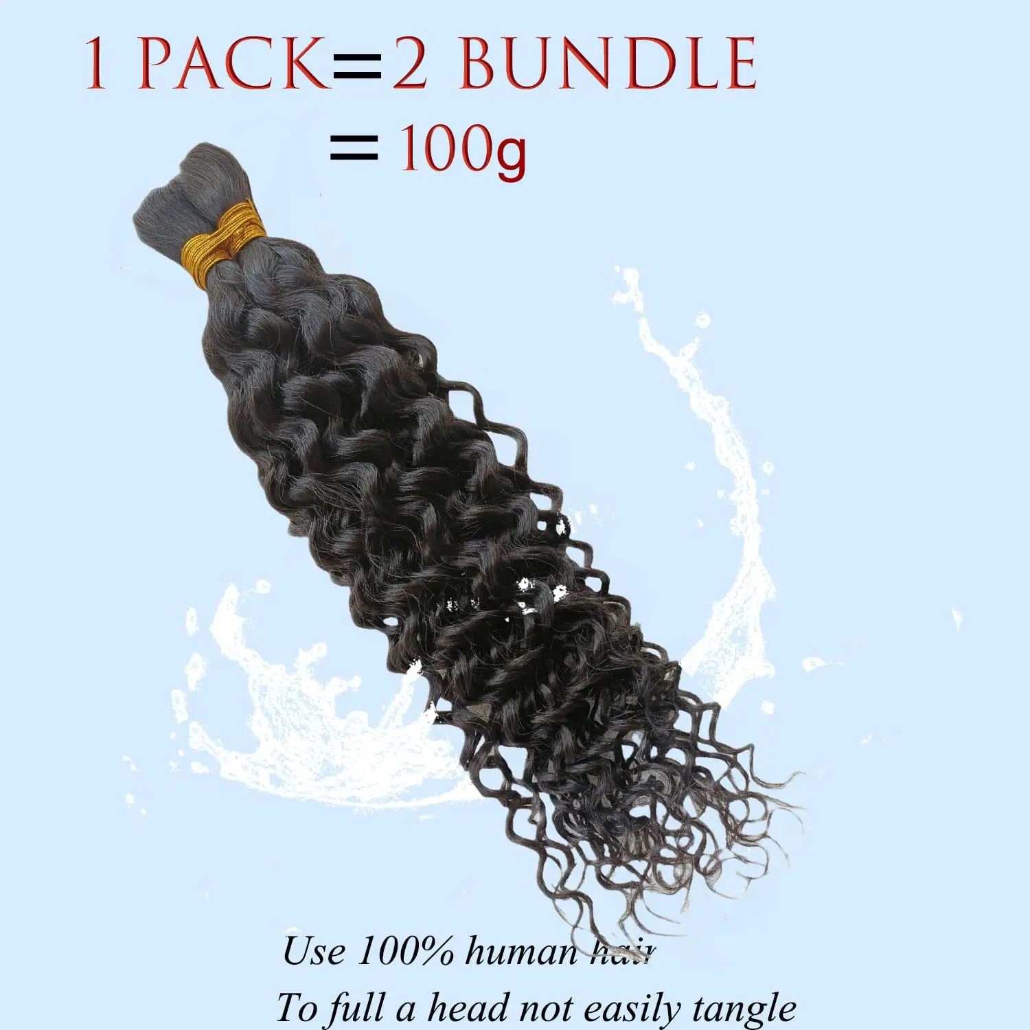 Cabello humano trenzado de 20 pulgadas, cabello humano rizado profundo a granel para trenzar, 100g (2 paquetes/paquete) para cabello trenzado microhumano ondulado