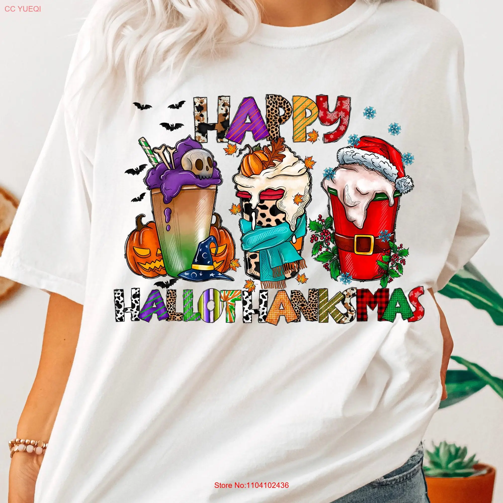 Happy Hallothanksmas T Shirt Coffee Comfy long or short sleeves