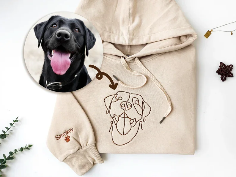 Custom Embroidered Dog Hoodie,Personalised one-line Pet Sweatshirt,Dog Mom Sweater,Cat Sweater,Custom Gifts For Dog Owners
