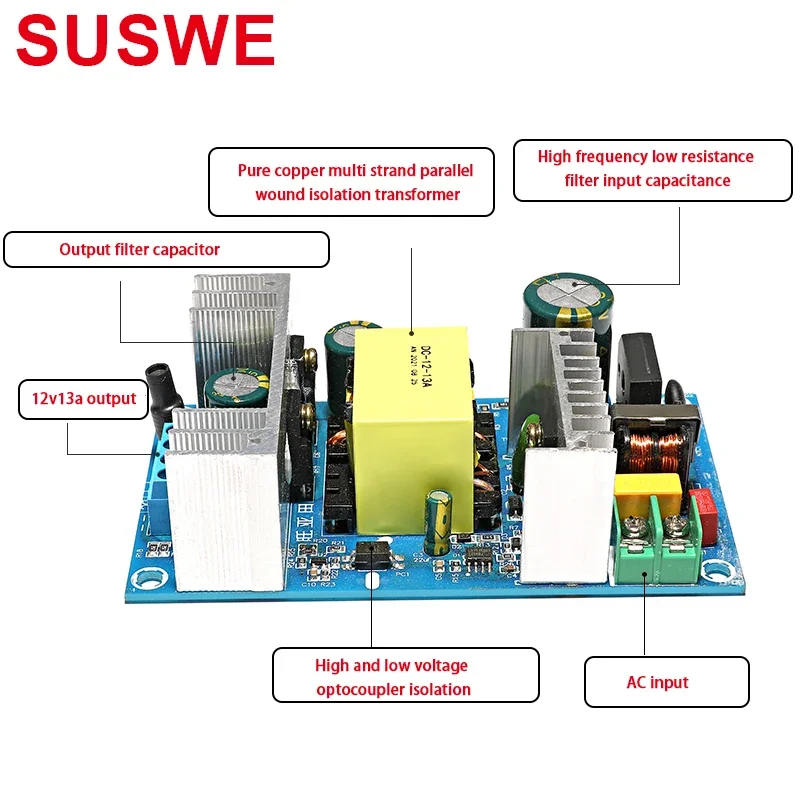 SUSWE AC 110V/220V to DC 12V 24V 1A 2A 3A 4A  6A 9A Buck Voltage Regulator Low Ripple Industrial Switching Power Supply Module