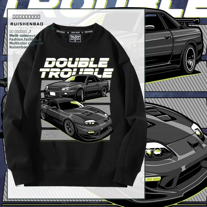 

Японский свитшот с принтом модифицированных автомобилей JDM, осенне-зимний мужской топ, свободный крой, хлопок, Supra GTR Sle