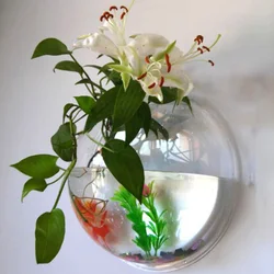 Fish Tanks Home Decoration Wall Mount Fish Tanks Goldfish Bowl Acrylic Hanging Aquariums Flowerpot Flower Vase 15/23CM