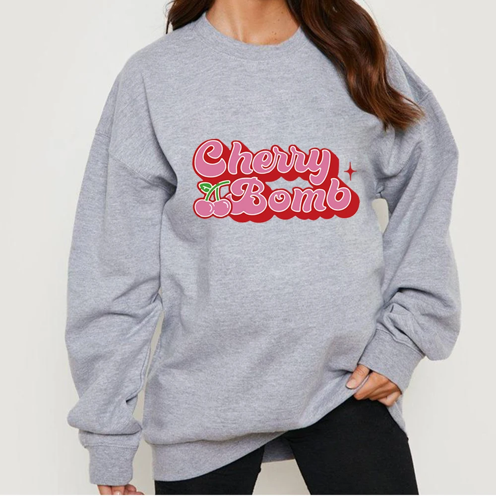 Cherry Bomb Sweatshirt Graphic Sweatshirt Casual Hoodie Shirts Vintage Printed Sweatshirt Pop Streetwear Hoodie Women