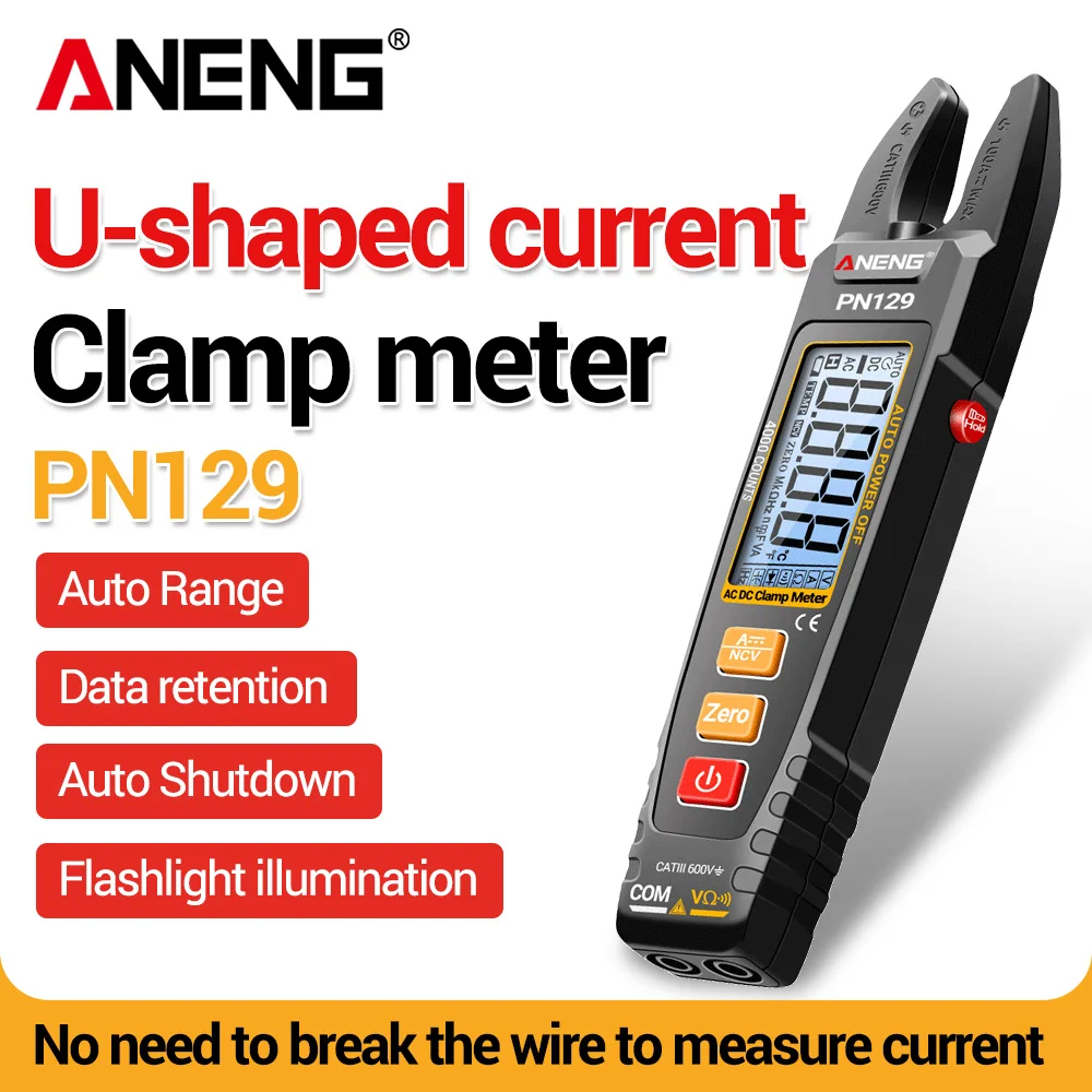 ANENG PN129 Digital Clamp Meter 4000 Counts AC DC Current Voltage Resistance NCV Flashlight Backlit LCD Data Hold Measuring Tool