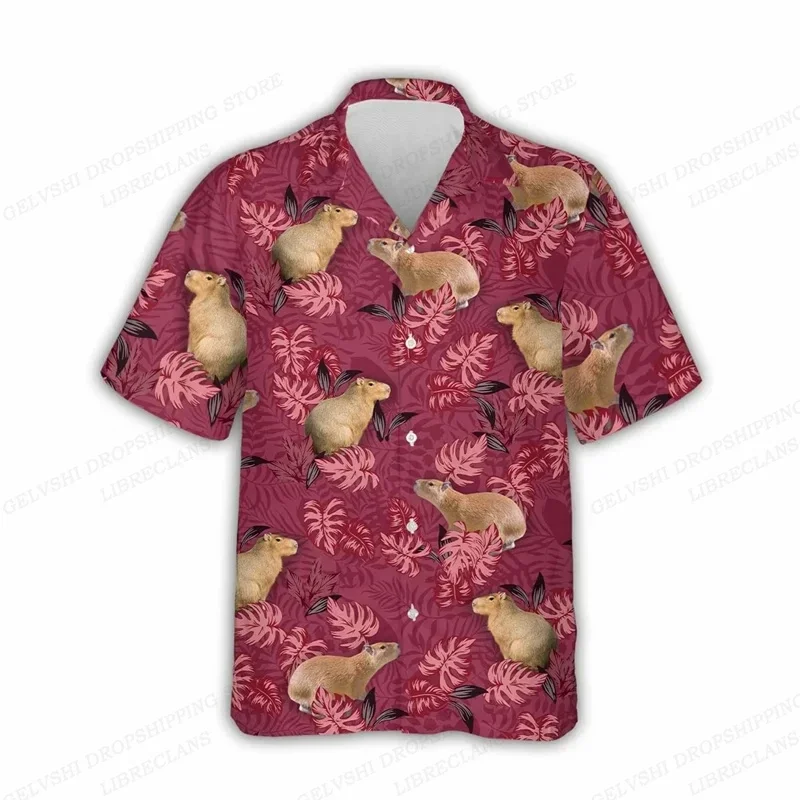 Capybara Animal Hawaiian Shirts Men Women Summer Short Sleeve Beach Blouse Fashion Floral Hawaii Shirts Turn Over Collar Aloha