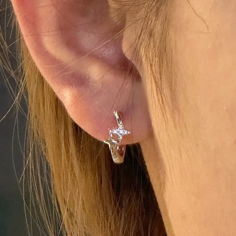 Hoop Earrings Four Point Star Sparkly Cubic Zirconia Silver Post Hypoallergenic Stackable Unique 2026 Jewelry Women