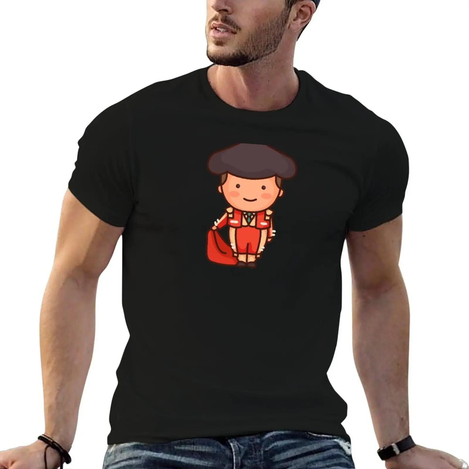 

Kawaii Cute Spanish Matador Bullfighter Cartoon T-Shirt man t shirts for men cotton t shirt man T-Shirt