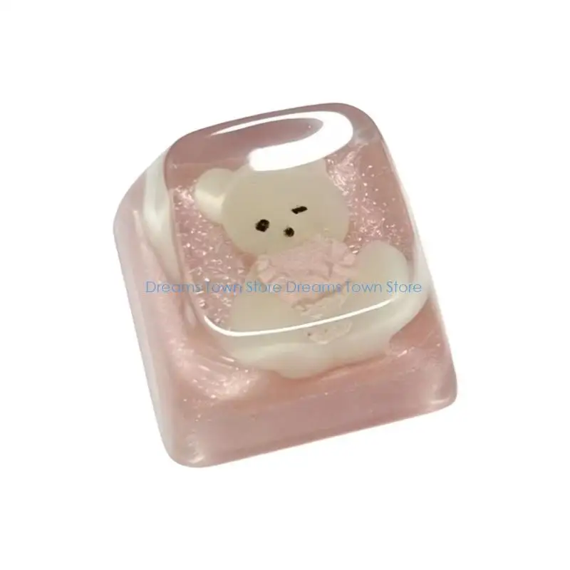 HX6A Cartoon Bear Keycap Resin 3D Handmade for Mechanical Keypad Keycap Replacement