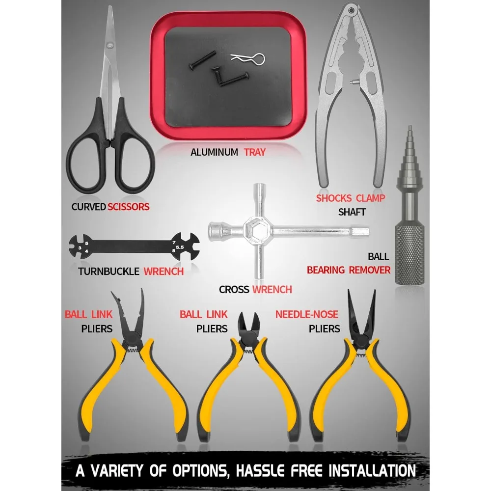 RC 공구 세트 드라이버 세트 (플랫, 필립스, 헥스) 금속 홀더, RC 작업대, 522PCS 나사 세트, 플라이어 세트, 바디 리머, 렌치