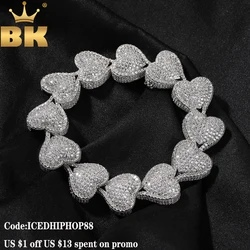 THE BLING KING Heavy Heart Bracelet Micro Paved Out Cubic Zirconia Link Best Gift For Women Girl Hiphop Jewelry