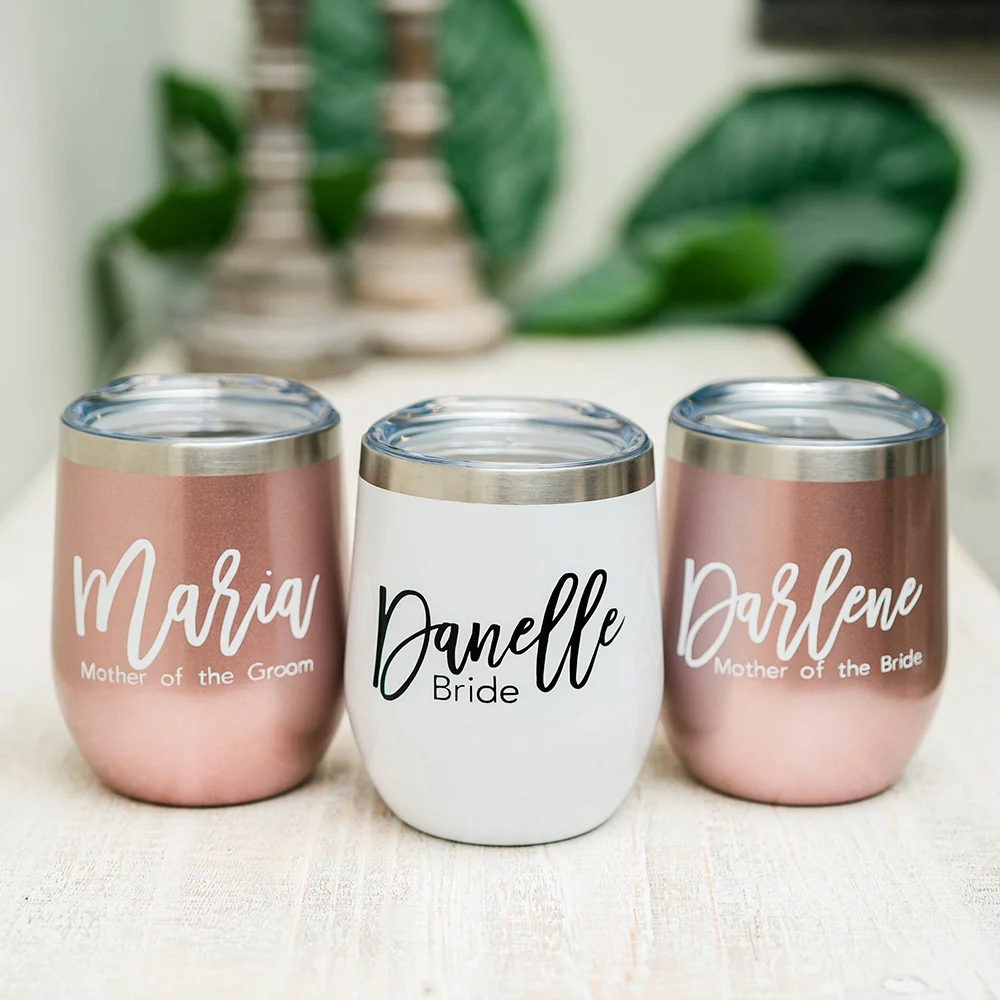 

12oz Custom Bridesmaid Wine Tumblers Bachelorette Party Wedding Gift Stainless Steel Swig Wine Cup With Seal Lid Travel Mug