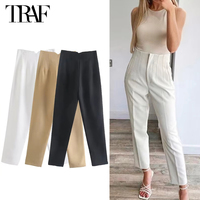 TRAF 2025 Women's Summer Pants Pencil High Waist Pants for Women White Black Cropped Trousers Womens Streetwear Office Pants
