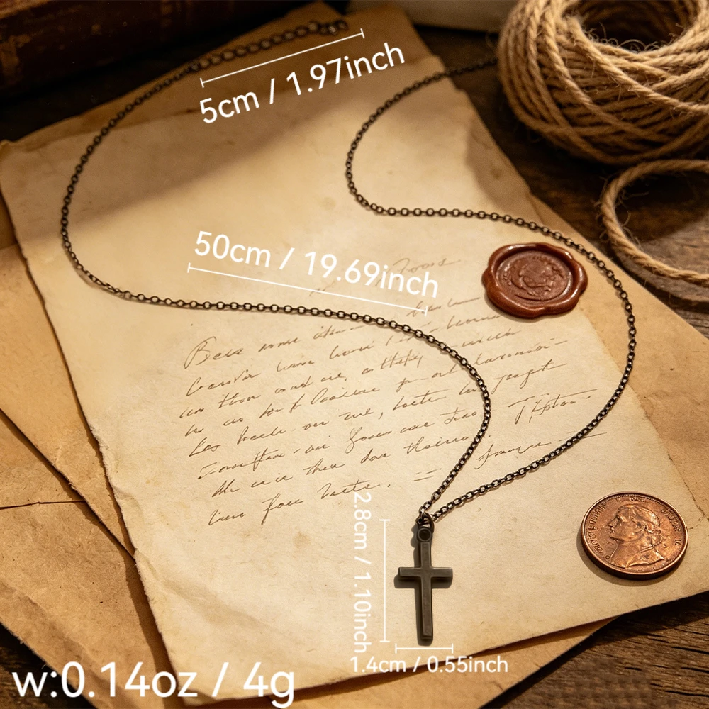 Vintage Matte Distressed Cross Chain Necklace, Simple Unisex Style for Everyday Wear, Unisex Long Pendant Neck Chain