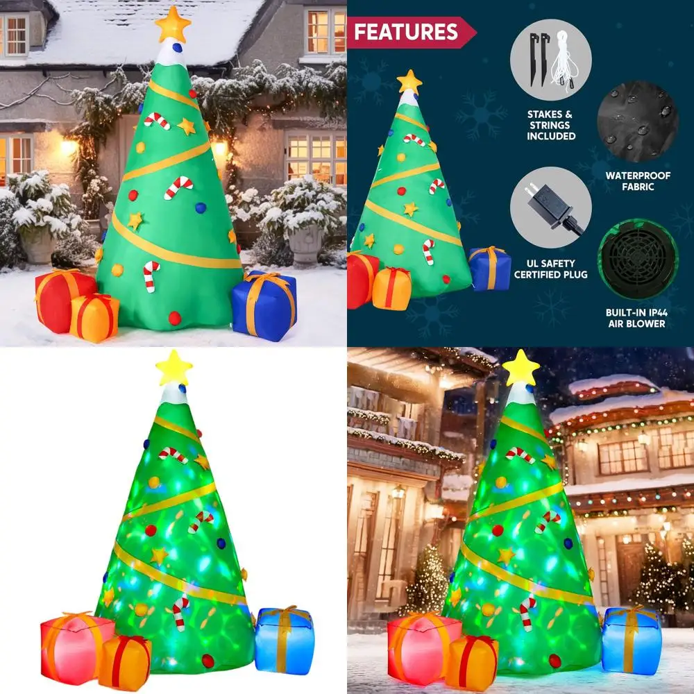 شجرة عيد الميلاد المضيئة القابلة للنفخ مع إسقاط للاحتفالات الاحتفالية - مثالية للاستخدام الداخلي والخارجي والفناء والحديقة