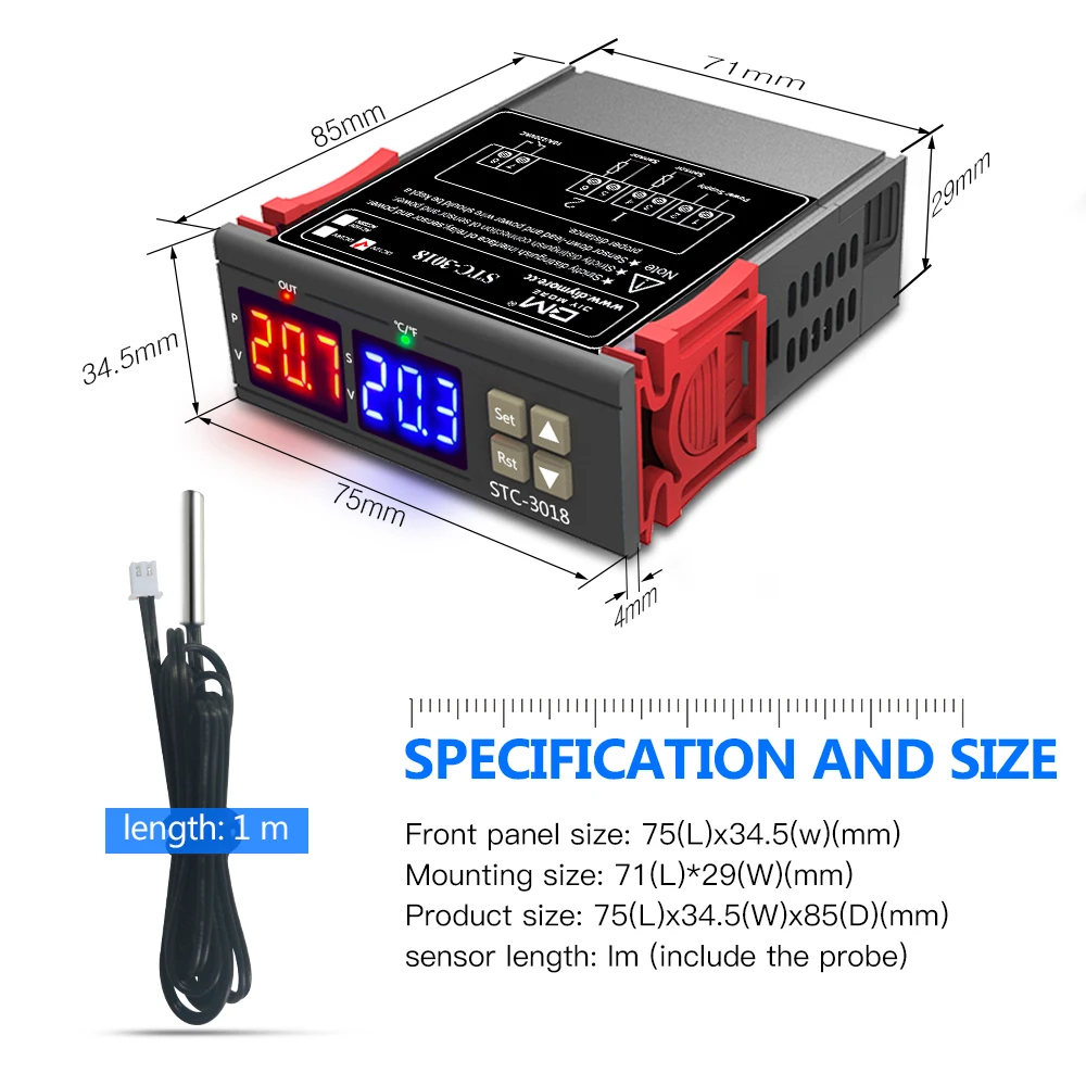 STC-3018 High Precision LED Digital Temperature Controller Dula Display Thermostat Thermoregulator Incubator 12V 24V 110V 220V