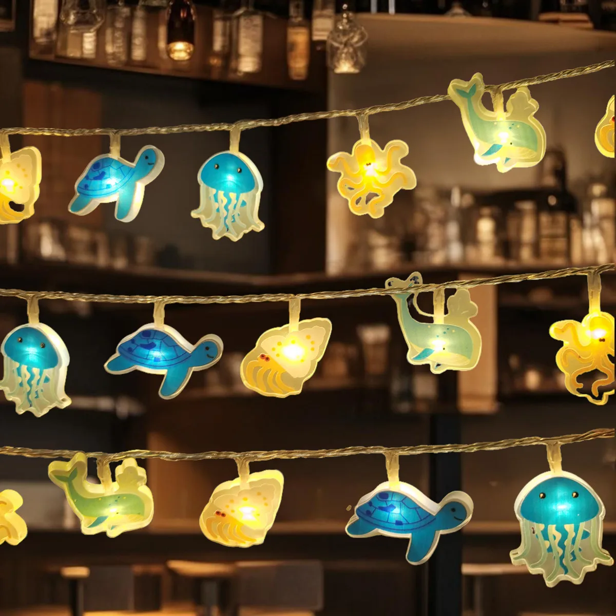 Ocean Marine Animal LED String Lights Jellyfish Turtle Whale Octopus Kids Room Underwater Theme Decor Lamp