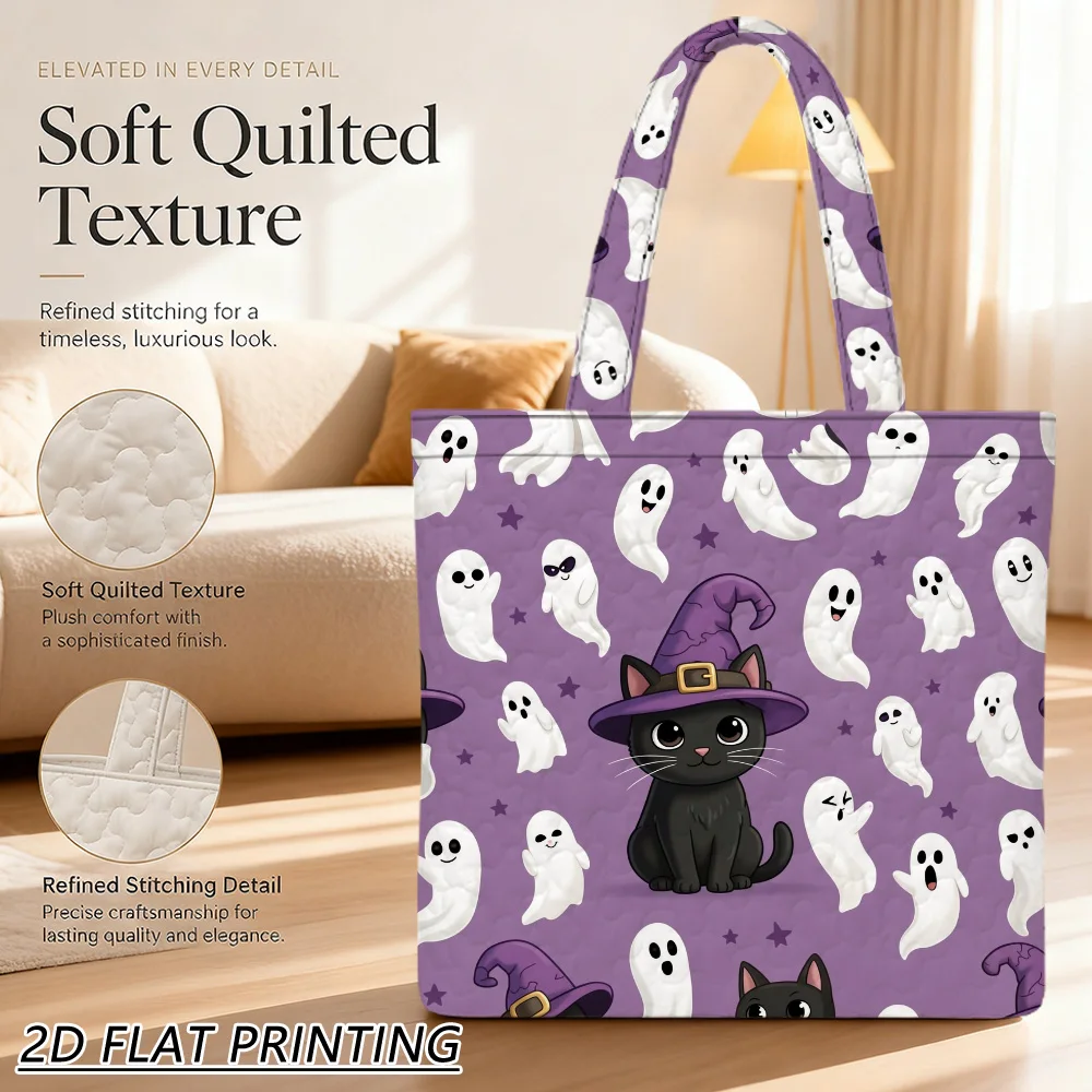1pc black cat witch Quilted Women'S Shoulder Bag, Soft Oversized Strap, Large-Volume For Office Party, Daily