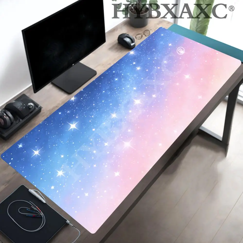 

HYBXAXC New Bule Pink Star Mouse Pad Large PC Gaming Keyboard Extended Pads XXL Kawaii Accessories Simple Style Cute Table Setup